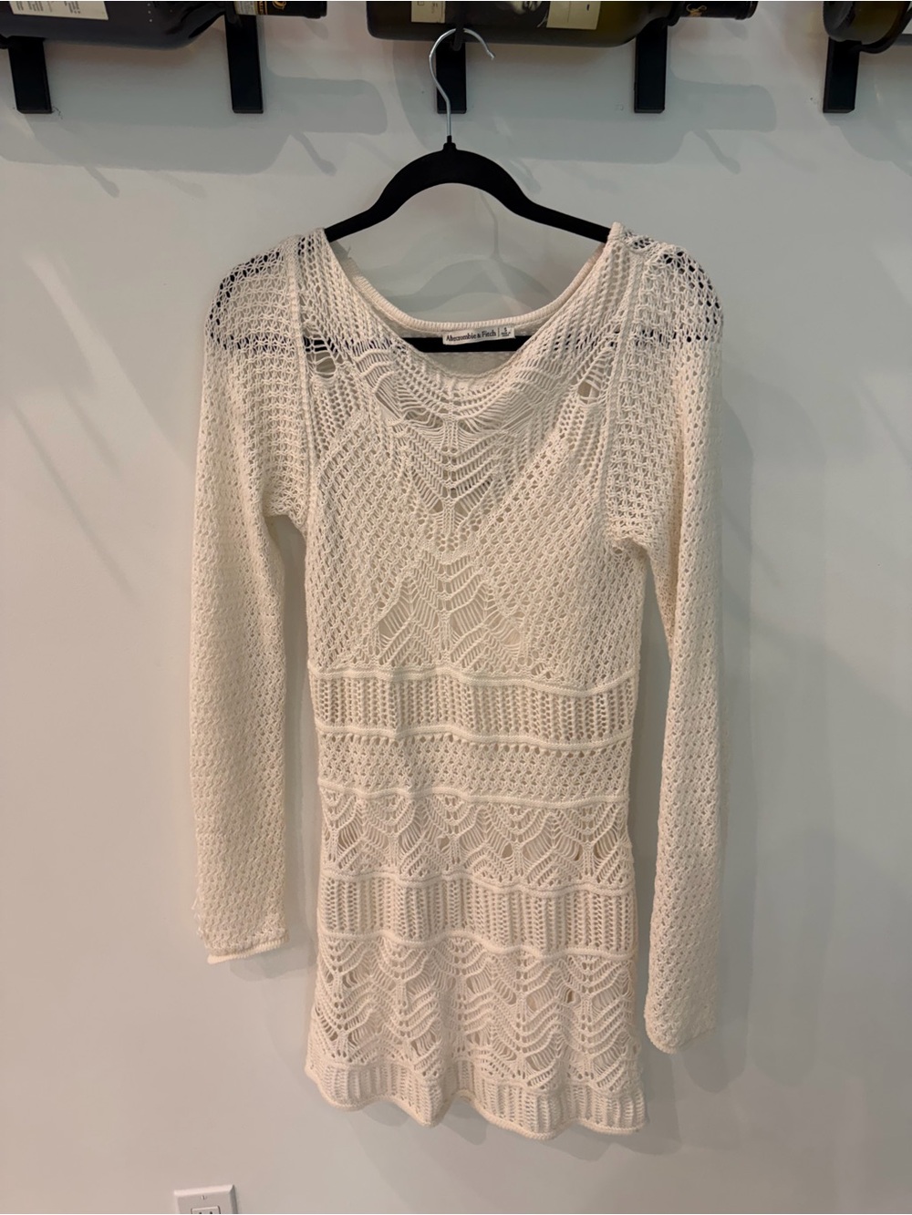 Abercrombie & Fitch Cream Crochet Long-Sleeve Knit Dress
